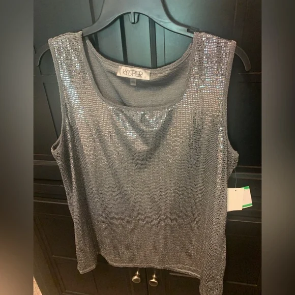 Kasper Silver Metallic Tank Top Size Large - Picture 1 of 2
